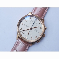 IWC Portuguese IW3714 RG Diamond White Dial Pink Leather Strap A79350 Slim Movement ZF