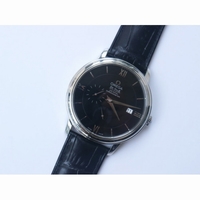 De Ville Prestige Real PR SS Black & White Dial Black Leather Strap MIYOTA 9015 ZF