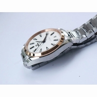 Omega Aqua Terra Master RG Bezel White Textured Dial Black Leather A8900