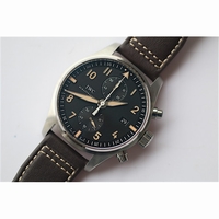 IWC Pilot Chrono SS 387808 Black Dial Brown Leather ZF A7750
