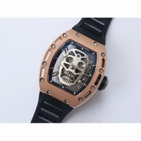 RM052 RG Real Tourbillon Skeleton Skull Dial Black Rubber Strap EURF 