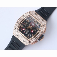 RM011 RG Chronograph Diamonds Bezel Crystal Skeleton Dial Black Rubber Strap A7750 KVF