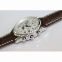 Master Moonphase Chronograph SS White Diamond Bezel Leather A7751