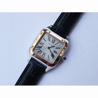 Cartier Santos SS/RG Two Tone Silver Dial Black Croco Strap Ronda Quartz