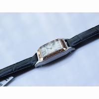 Cartier Santos SS/RG Two Tone Silver Dial Black Croco Strap Ronda Quartz