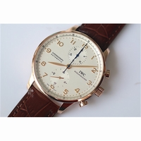 IWC Portuguese Chrono IW371480 RG Silver Dial Gold Marker Brown Leather ZF IWC79350 V2