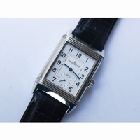 Reverso Two Face SS White Textured Dial Circle Sub Dial on Black Leather Strap OXF