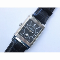 Reverso Two Face SS White Textured Dial Circle Sub Dial on Black Leather Strap OXF