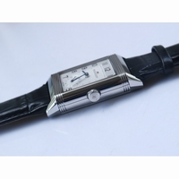Reverso Two Face SS White Textured Dial Circle Sub Dial on Black Leather Strap OXF