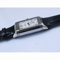 Reverso Two Face SS White Textured Dial Circle Sub Dial on Black Leather Strap OXF