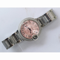 Ballon Bleu 33mm Diamond Bezel Pink & White Textured Dial Bracelet SWF