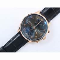 IWC Portuguese Chrono IW371415 RG Black Dial Gold Marker Leather