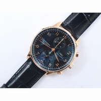 IWC Portuguese Chrono IW371415 RG Black Dial Gold Marker Leather