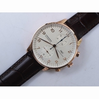 IWC Portuguese Chrono IW371480 RG Silver Dial Gold Marker Brown Leather