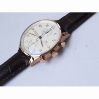 IWC Portuguese Chrono IW371480 RG Silver Dial Gold Marker Brown Leather