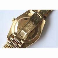 Rolex Day-Date Oyster Fluted YG Stick Markers Lattice Dial Bracelet BP SW