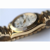 Rolex Day-Date Oyster Fluted YG Stick Markers Lattice Dial Bracelet BP SW