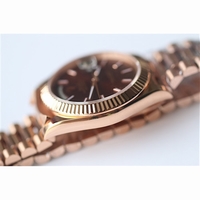 Rolex Day-Date Oyster Fluted RG Stick Markers Lattice Brown Dial Bracelet BP SW