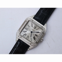 Cartier Santos SS Diamond Bezel Silver Dial Black Croco Strap Ronda Quartz