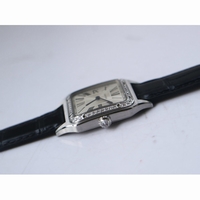 Cartier Santos SS Diamond Bezel Silver Dial Black Croco Strap Ronda Quartz