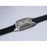 Cartier Santos SS Diamond Bezel Silver Dial Black Croco Strap Ronda Quartz