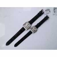 Cartier Santos SS Diamond Bezel Silver Dial Black Croco Strap Ronda Quartz