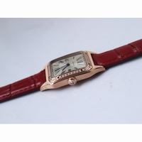Cartier Santos RG Diamond Bezel Silver Dial Black & Red Croco Strap Ronda Quartz