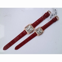 Cartier Santos RG Diamond Bezel Silver Dial Black & Red Croco Strap Ronda Quartz