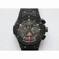 Classic Fusion 45mm Skeleton Watch Chronograph Diamonds Gummy Leather