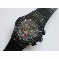 Classic Fusion 45mm Skeleton Watch Chronograph Diamonds Gummy Leather