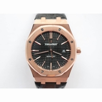 Royal Oak 41mm 15400 18K RG Wrapped Black Dial Leather Strap BP A3120 
