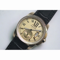 Calibre de Cartier YG Diamond Bezel Black Leather