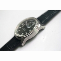 Calibre de Cartier SS White Dial Diamond Bezel Black Leather