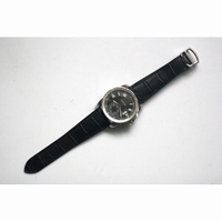 Calibre de Cartier SS White Dial Diamond Bezel Black Leather