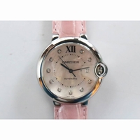 Ballon Bleu 36mm Pink MOP Dial Diamonds mark Leather strap SEIKO NH05A SWF