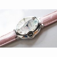 Ballon Bleu 36mm Pink MOP Dial Diamonds mark Leather strap SEIKO NH05A SWF
