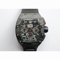RM011 NTPT Carbon Case Chronograph 1:1 Best Edition Crystal Skeleton Dial White Rubber Strap A7750  KVF 