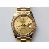 Rolex Day-Date Oyster Diamonds Bezel YG Stick Markers gold Dial Bracelet BP A2813 