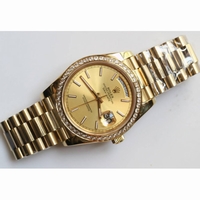 Rolex Day-Date Oyster Diamonds Bezel YG Stick Markers gold Dial Bracelet BP A2813 