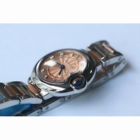 Cartier Ballon Bleu 28.5mm Ladies Two-Tone Diamond Markers Pink Dial Bracelet V6F Quartz
