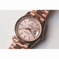 Rolex Day-Date Oyster Fluted 18K RG Wrapped Case Stick Markers Texture Pink Dial Bracelet BP