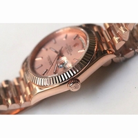 Rolex Day-Date Oyster Fluted 18K RG Wrapped Case Stick Markers Texture Pink Dial Bracelet BP