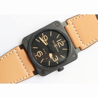 BR 03-92 42mm PVD Black Cream Hands Brown Leather MIYOTA 9015 