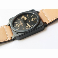 BR 03-92 42mm PVD Black Cream Hands Brown Leather MIYOTA 9015 
