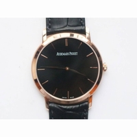 Jules Audemars Extra-Thin RG Leather Strap Black&Silver Dial Miyota 9015 