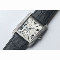 Tank MC Diamond Bezel White Textured Dial Black Leather JF A23J