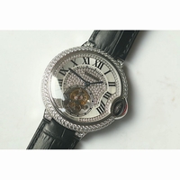 Ballon Bleu Tourbillon Full Diamond Silver Dial Black Leather