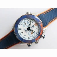 Planet Ocean Master Chronometer Chrono SS 1:1 Best Edition White Dial Blue Ceramic Bezel Nylon Strap A9900 OMF