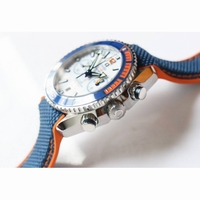Planet Ocean Master Chronometer Chrono SS 1:1 Best Edition White Dial Blue Ceramic Bezel Nylon Strap A9900 OMF