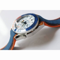 Planet Ocean Master Chronometer Chrono SS 1:1 Best Edition White Dial Blue Ceramic Bezel Nylon Strap A9900 OMF